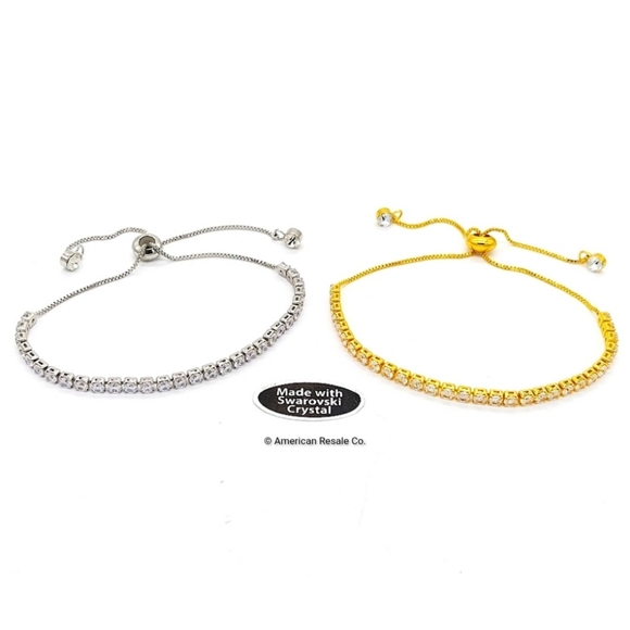 Swarovski® Crystals Elemnts Adjustable Boho Tennis Slider Bracelet - Silver/Gold - Picture 3 of 6